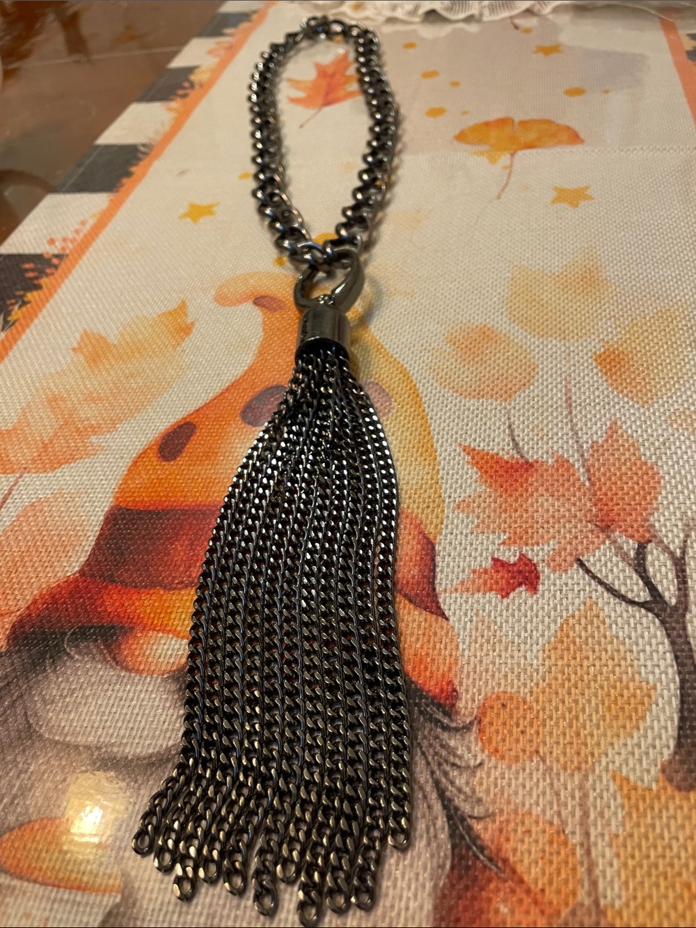 Heavy Gunmetal Chain Tassel Necklace